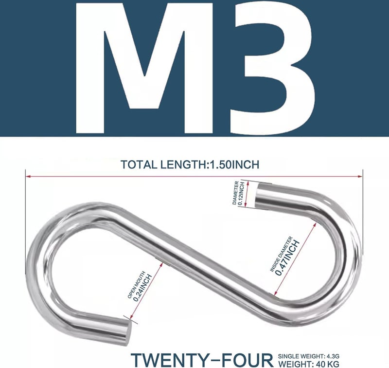 UPUPMOON 24 pcs. 304 Stainless Steel 1.5 in. S Hooks Chain Hardware for Hanging Products or Items, 88 lb. Capacity - Image 3